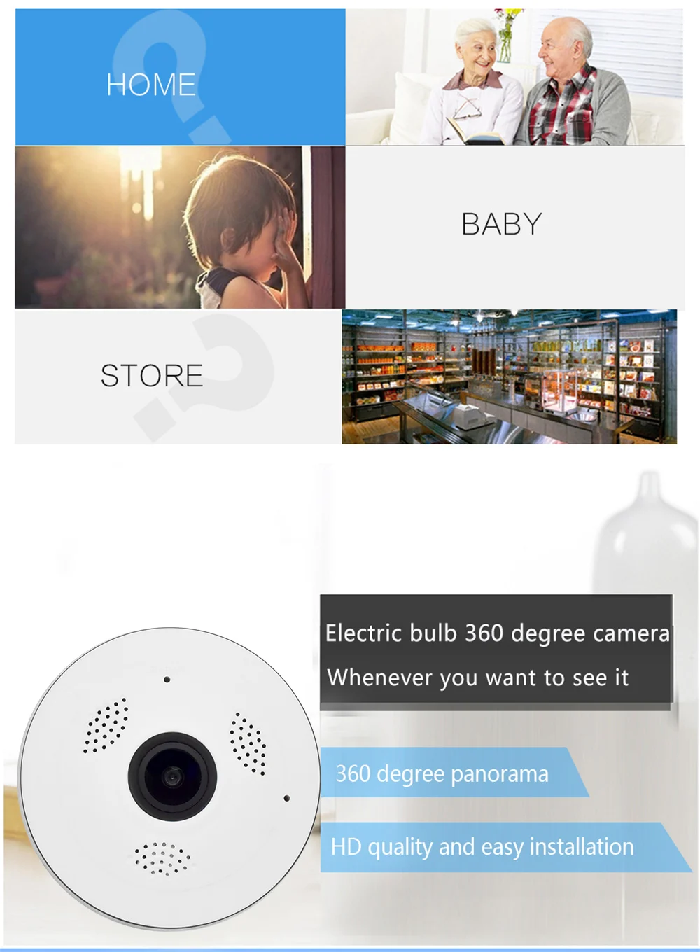 HD 960P Wireless VR Panoramic Camera 360 Degree WIFI IP Camera Fisheye CCTV Video Baby Monitor Surveillance Camera Night Vision (2)