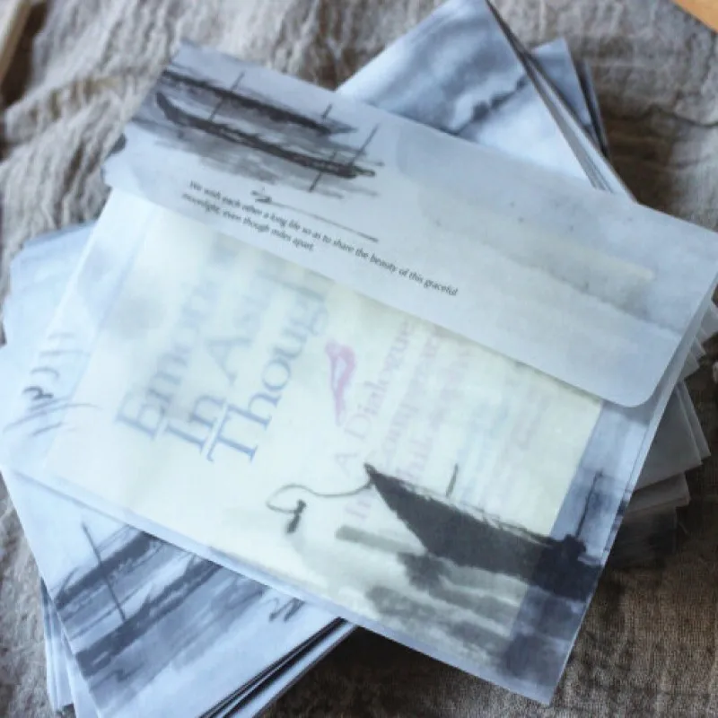 5pcs/lot vintage Ink and wash painting clear paper envelope semitransparent vegetable parchment material wallet style
5pcs/lot vintage Ink and wash painting clear paper envelope semitransparent vegetable parchment material wallet style