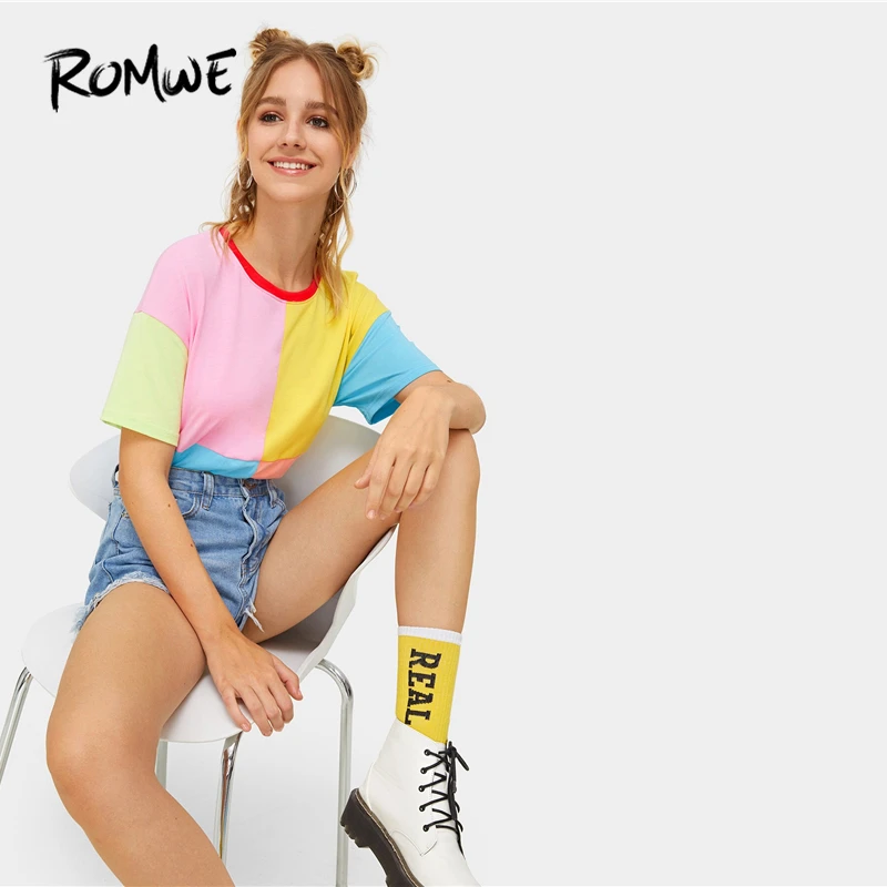 ROMWE Multicolor Cut and Sew Ringer Tee Women Summer 2019 Short Sleeve Round Neck Colorblock Casual Streetwear T-Shirt Tops
ROMWE Multicolor Cut and Sew Ringer Tee Women Summer 2019 Short Sleeve Round Neck Colorblock Casual Streetwear T-Shirt Tops