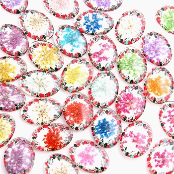 

SWEET BELL 10pcs 18*25mm Mixed Natural Dried Flowers Handmade Glass oval Cabochons Fit Earring Hooks bracelet Cameo Setting