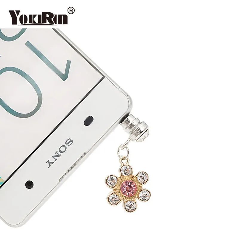 Rhinestone Flower Anti-dust Headphones Hole Dustproof Plug Diamond Universal Mobile Phone Earphone Dust For iPhone | Мобильные