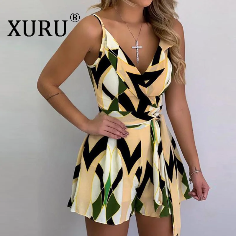 XURU summer new women's printed chiffon jumpsuit sexy sling V-neck ladies jumpsuit with belt
XURU summer new women's printed chiffon jumpsuit sexy sling V-neck ladies jumpsuit with belt