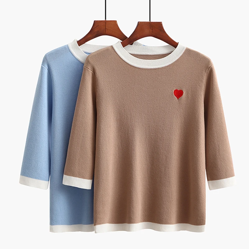 EZSSKJ Knitted T Shirt Women Summer Casual Tee Top Fashion heart embroidery Three Quarter Sleeves Female T shirt knit top tee
EZSSKJ Knitted T Shirt Women Summer Casual Tee Top Fashion heart embroidery Three Quarter Sleeves Female T shirt knit top tee