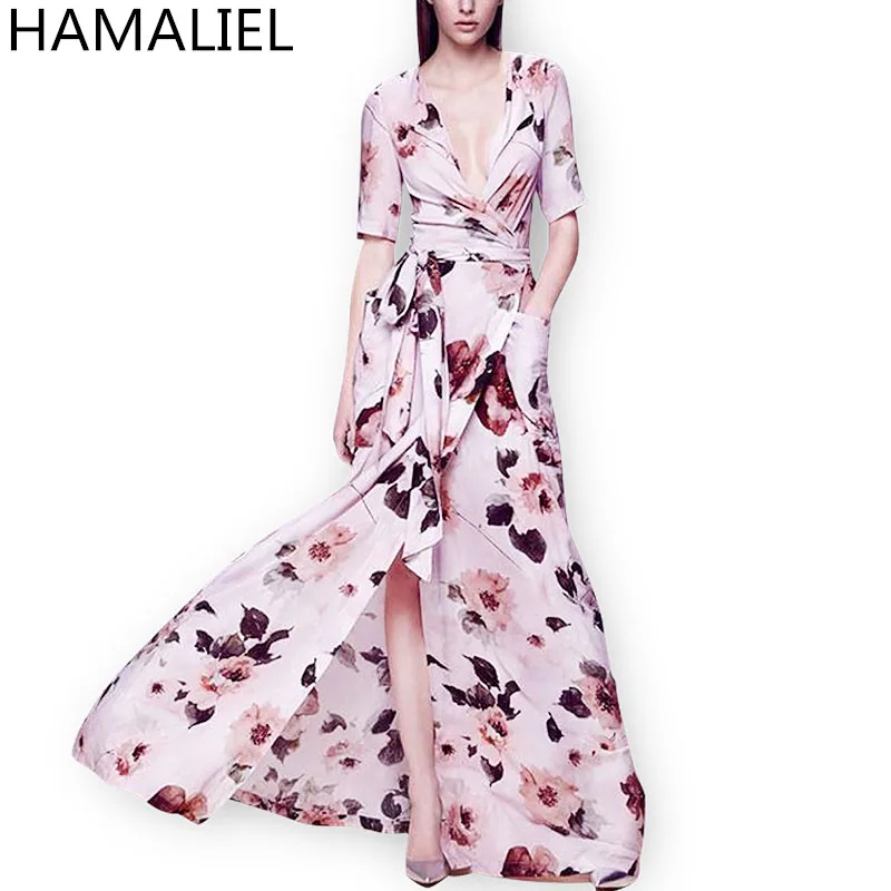 HAMALIEL Runway Summer Women Print Floral Long Dress New Fashion 2018 Vintage Half Sleeve Tie Bow Sexy V Neck Maxi Split Dress
HAMALIEL Runway Summer Women Print Floral Long Dress New Fashion 2018 Vintage Half Sleeve Tie Bow Sexy V Neck Maxi Split Dress