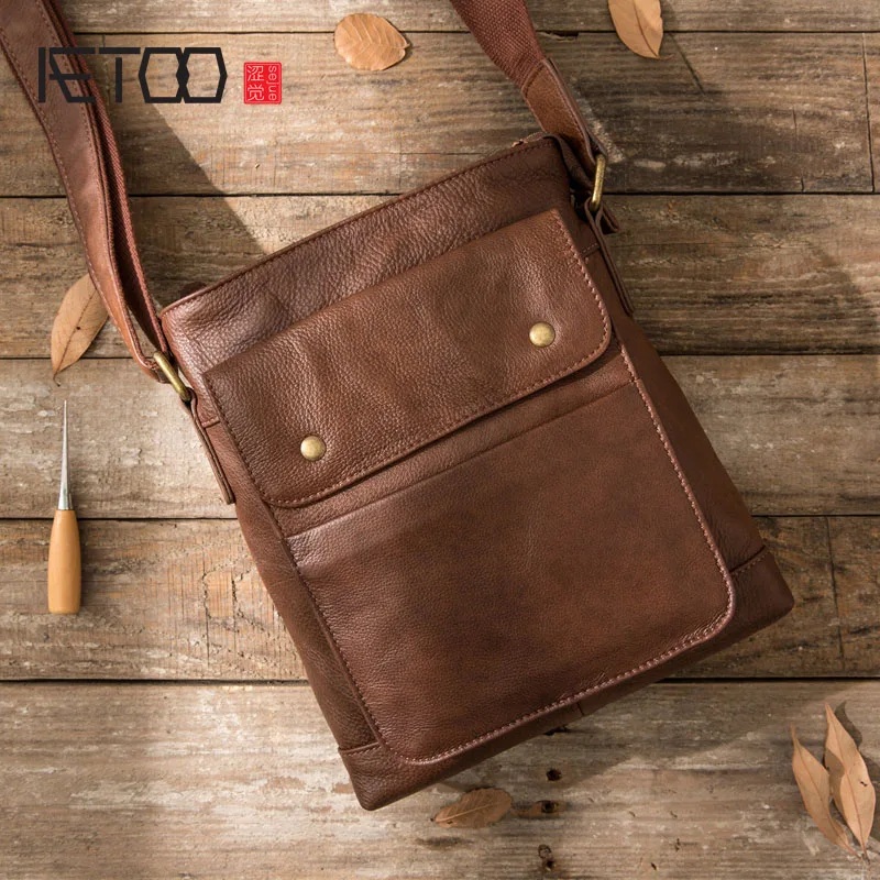 

AETOO Retro Leather Men's Bag Shoulder Bag Messenger Bag Japan & Korea Trends Postman Pack Casual Leather Men's Bag Youth Tide