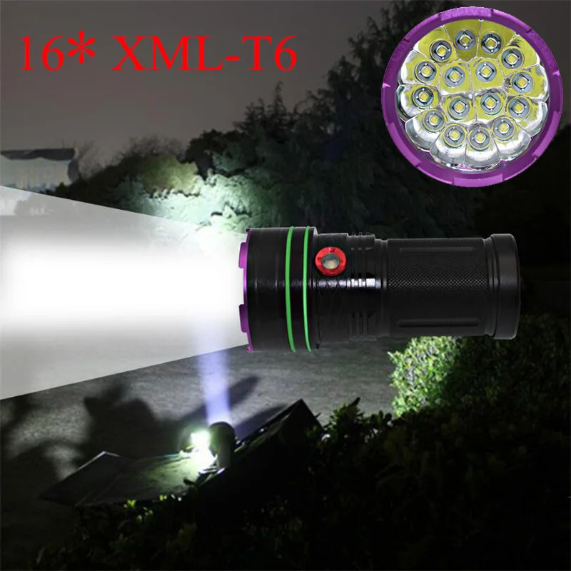 16*XML-T6 Tactical Flashlight 50000Lm Powerful LED Waterproof Rechargeable Flashlight Flash Lamp Light Camping Torch for 4*18650
16*XML-T6 Tactical Flashlight 50000Lm Powerful LED Waterproof Rechargeable Flashlight Flash Lamp Light Camping Torch for 4*18650