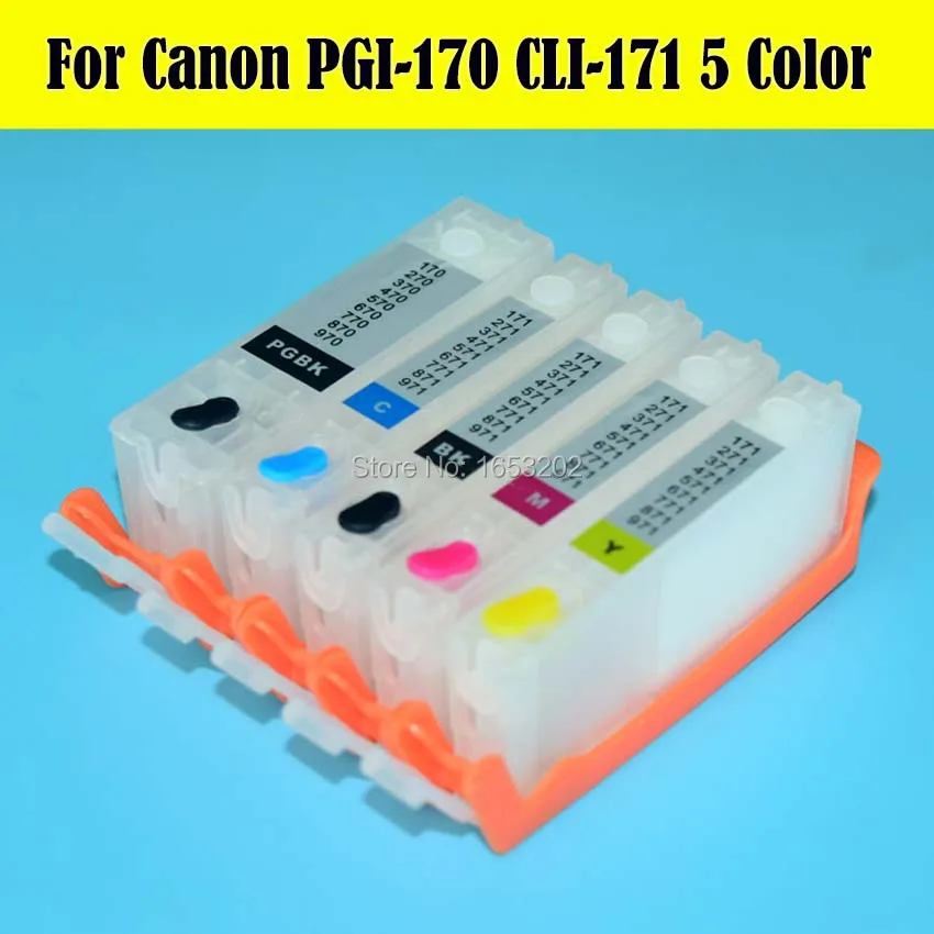 5 Color/Lot PGI-170 CLI-171 Ink Cartridge With Permanent Chip For Canon PIXMA MG5710 MG6810 Printer
5 Color/Lot PGI-170 CLI-171 Ink Cartridge With Permanent Chip For Canon PIXMA MG5710 MG6810 Printer