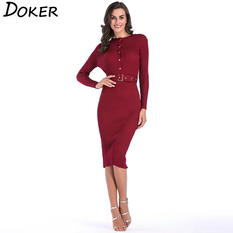 2018 New Long Sleeve Slim Knitted Pencil Dress Women O-neck Button Sashes Tunic Dress Ladies Elegant Office Work Solid Dress
2018 New Long Sleeve Slim Knitted Pencil Dress Women O-neck Button Sashes Tunic Dress Ladies Elegant Office Work Solid Dress