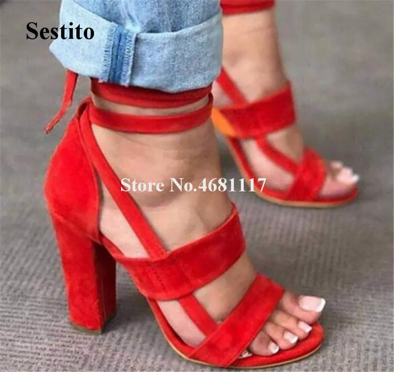 Summer Women Fashion Open Toe Suede Leather Chunky Heel Gladiator Sandals Lace-up Red Thick High Heel Sandals Beautiful Shoes
Summer Women Fashion Open Toe Suede Leather Chunky Heel Gladiator Sandals Lace-up Red Thick High Heel Sandals Beautiful Shoes