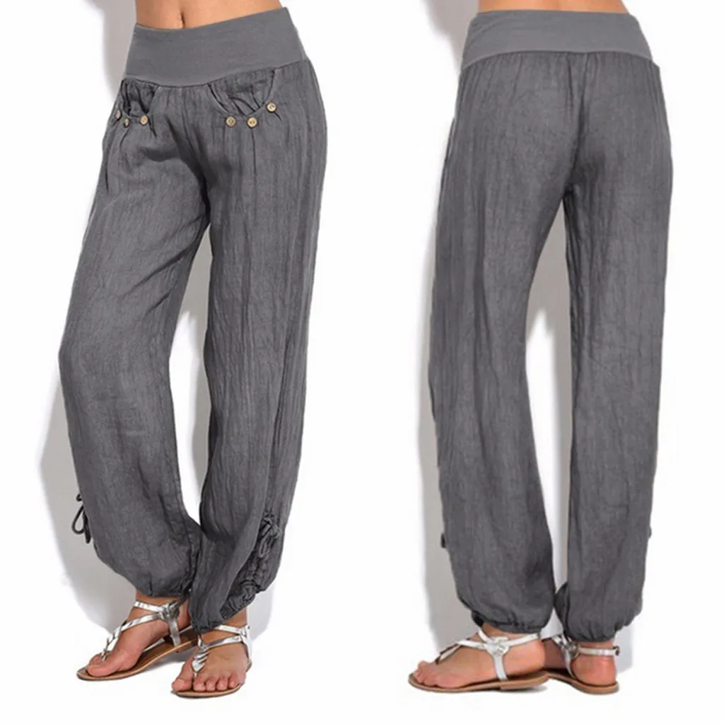 Fashion Pants Women Solid Buttons Cotton And Linen Casual Loose Trouser Wide Leg Pants pantalones de mujer
Fashion Pants Women Solid Buttons Cotton And Linen Casual Loose Trouser Wide Leg Pants pantalones de mujer