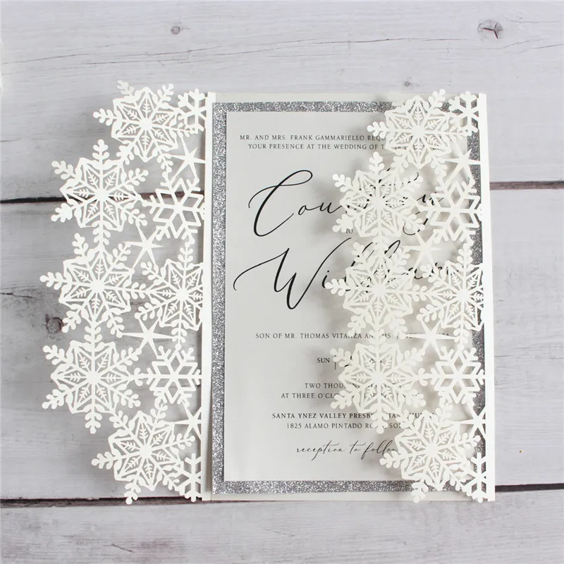 

Elegant snowflake wedding invitations ivory shimmer marriage engagement invitation customizable