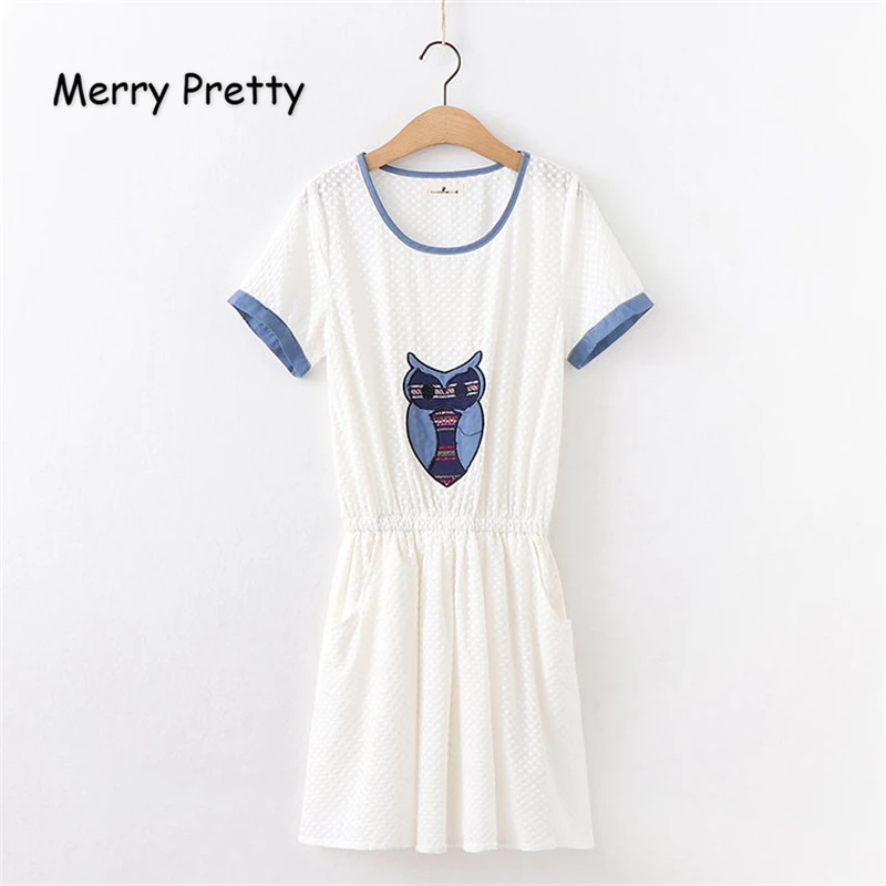 Merry Pretty Women Summer Cotton Dress Cartoon Owl Embroidery White Straight Dress Short Sleeve O-Neck Empire Waist Mini Dresses
Merry Pretty Women Summer Cotton Dress Cartoon Owl Embroidery White Straight Dress Short Sleeve O-Neck Empire Waist Mini Dresses
