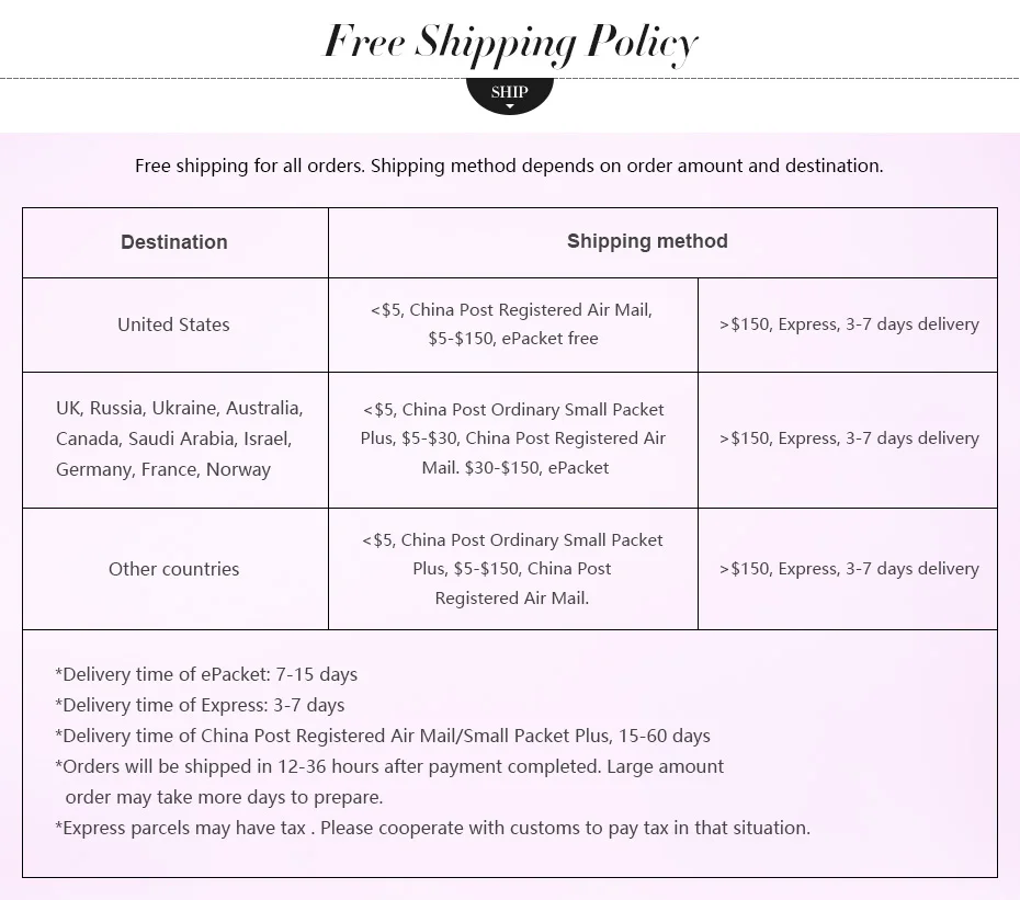 free shipping policy
