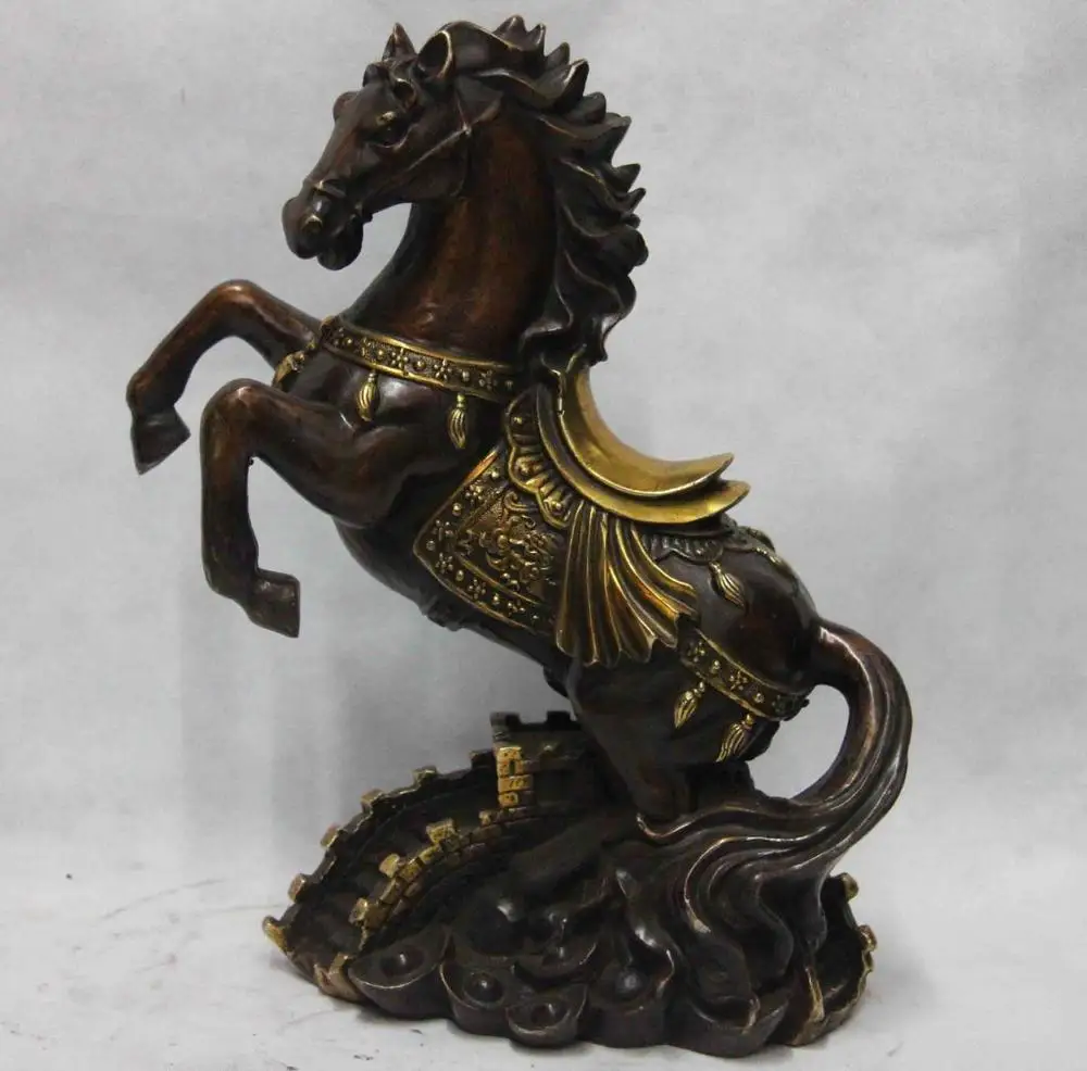 Copper Bronze Gild Feng shui Lucky Wealth Great Wall Yuan Bao Horse Steed Statue