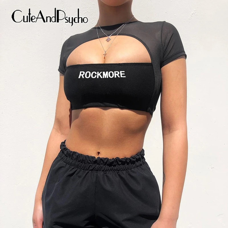 2019 Hollow Out Mesh See Through T Shirt Black Letter Print Woman T-shirt Patchwork Short Sleeve Top Tees Summer Cuteandpsycho
2019 Hollow Out Mesh See Through T Shirt Black Letter Print Woman T-shirt Patchwork Short Sleeve Top Tees Summer Cuteandpsycho