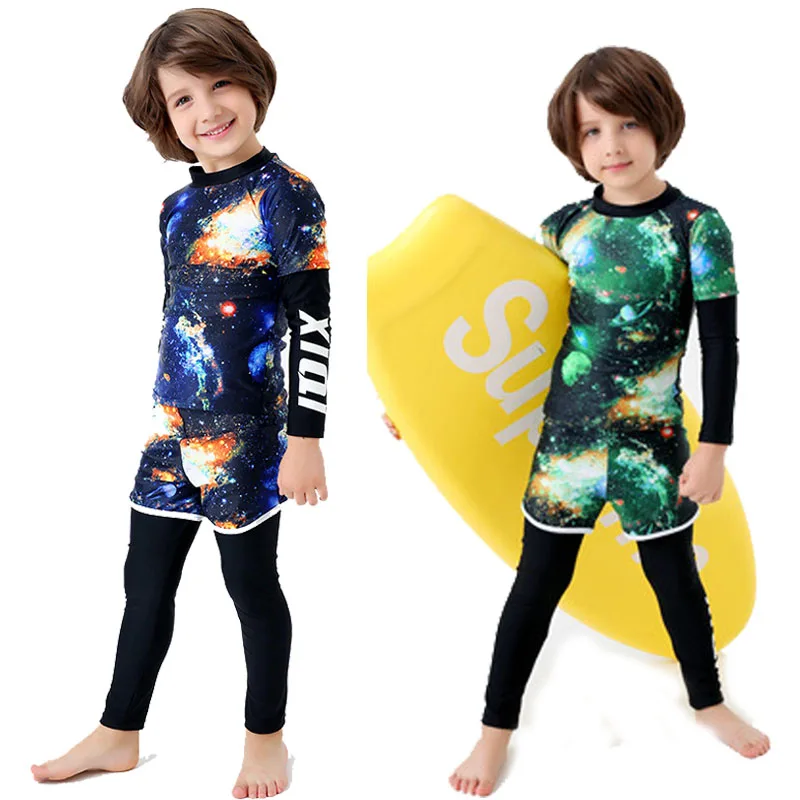 3D Print Kids Beach Swimsuit 2019 Sports Sufring Bodysuit Boys Two Piece Swimwear Long sleeve Summer Rash guard | Спорт и