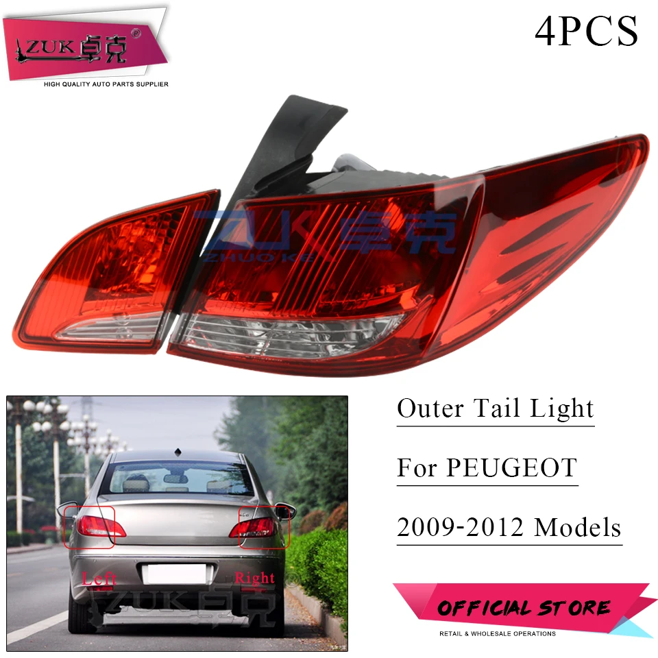ZUK 4PCS/SET Outer Inner Rear Brake Tail Light Tail lamp Taillight Brake Light Stop Light For PEUGEOT 408 2009 2010 2011 2012
ZUK 4PCS/SET Outer Inner Rear Brake Tail Light Tail lamp Taillight Brake Light Stop Light For PEUGEOT 408 2009 2010 2011 2012