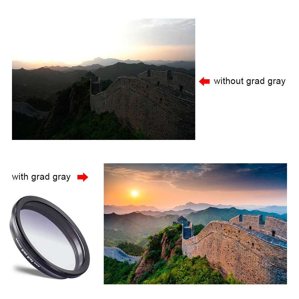 APEXEL phone camera lens kit HD professional wide angle/macro lens with grad filter CPL ND filter for android ios smartphone 19 grad gray