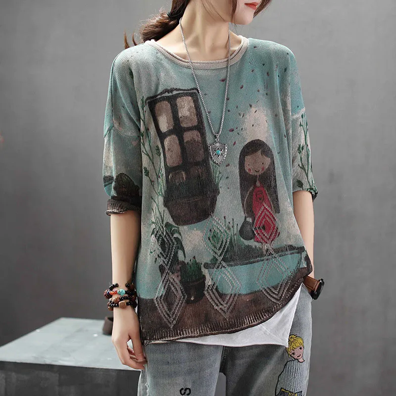 Harajuku Tops Women Cartoon Painting Print Raime Tshirt Female 2019 Spring Autumn Half Sleeve Casual Loose Thin Pull Sweaters
Harajuku Tops Women Cartoon Painting Print Raime Tshirt Female 2019 Spring Autumn Half Sleeve Casual Loose Thin Pull Sweaters
