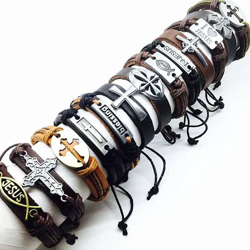 Brand New 10pcs cross men's genuine leather Bracelet black brown Jesus metal Christ mix styles male real cuff bangle jewelry
Brand New 10pcs cross men's genuine leather Bracelet black brown Jesus metal Christ mix styles male real cuff bangle jewelry