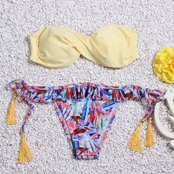 Tassel Cute Girl Swimsuit Ruffles Bandeau Smocked Bikini Set Bandage Padded Swimwear Brazilian Push Up Bathing Suit Biquinis
Tassel Cute Girl Swimsuit Ruffles Bandeau Smocked Bikini Set Bandage Padded Swimwear Brazilian Push Up Bathing Suit Biquinis
