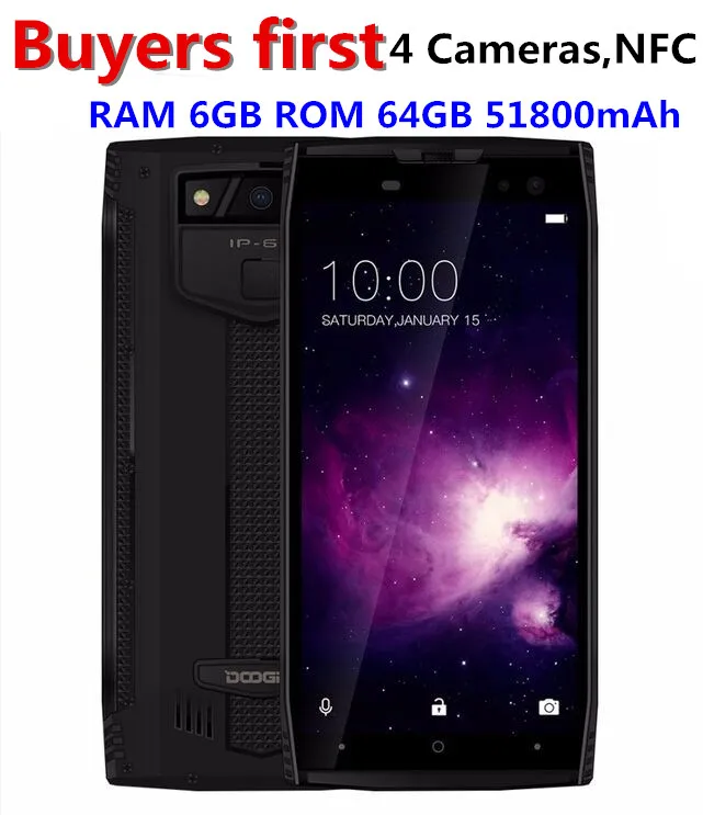

DOOGEE S50 Android 7.1 MTK6763 Octa Core 4G smartphone RAM 6GB ROM 64GB IP68 Waterproof 5180mAh Face ID 5.7" 16MP mobile Phone