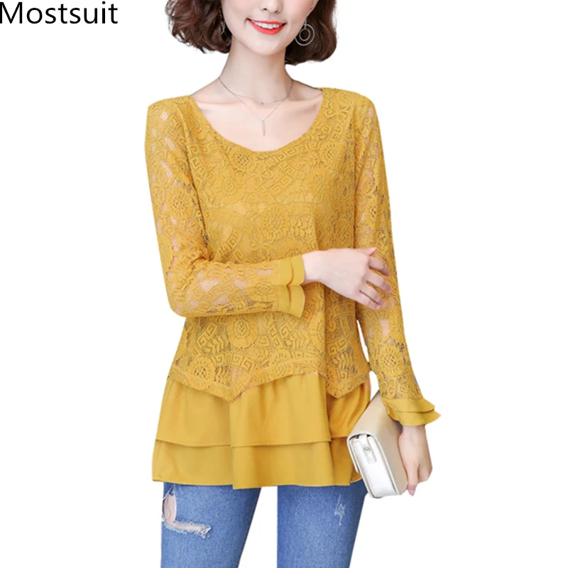 M-5xl Lace Long Blusas Mujer Women Plus Size Ruffles Patchwork Hollow Blouses Spring Autumn Korean Casual Loose Pullovers Tops
M-5xl Lace Long Blusas Mujer Women Plus Size Ruffles Patchwork Hollow Blouses Spring Autumn Korean Casual Loose Pullovers Tops