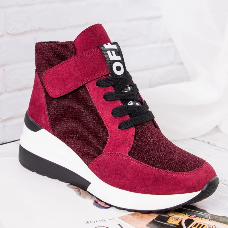 BELISS 2018 spring autumn ankle boots wedges cow suede leather platform hook loop women sneakers (6)