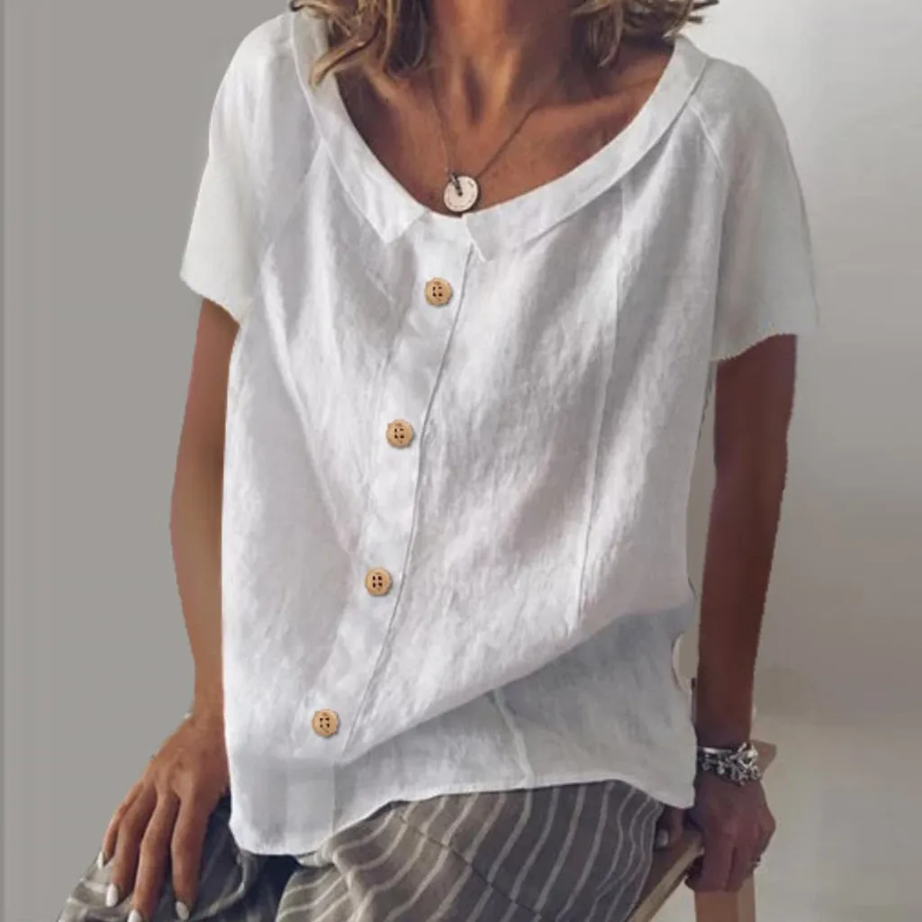 Women Summer Blouse Cotton Linen O-Neck Casual Buttoned-Decor Tops Blouse womens tops and blouses camisas mujer blusas NEW
Women Summer Blouse Cotton Linen O-Neck Casual Buttoned-Decor Tops Blouse womens tops and blouses camisas mujer blusas NEW