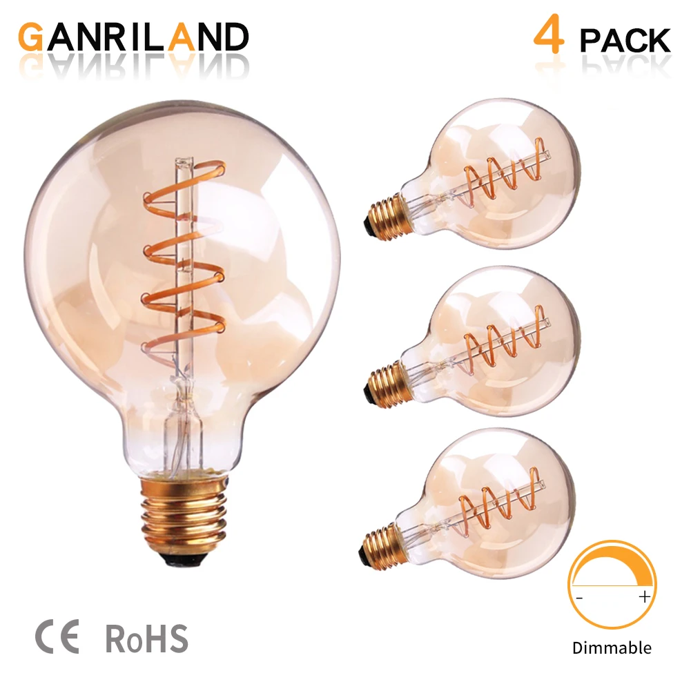 GANRILAND Dimmable E27 220v Spiral Filament Led Edison G80 Globe Bulb 3W Amber Glass 2200k Led E26 110v Decorative Lights Lamp
GANRILAND Dimmable E27 220v Spiral Filament Led Edison G80 Globe Bulb 3W Amber Glass 2200k Led E26 110v Decorative Lights Lamp