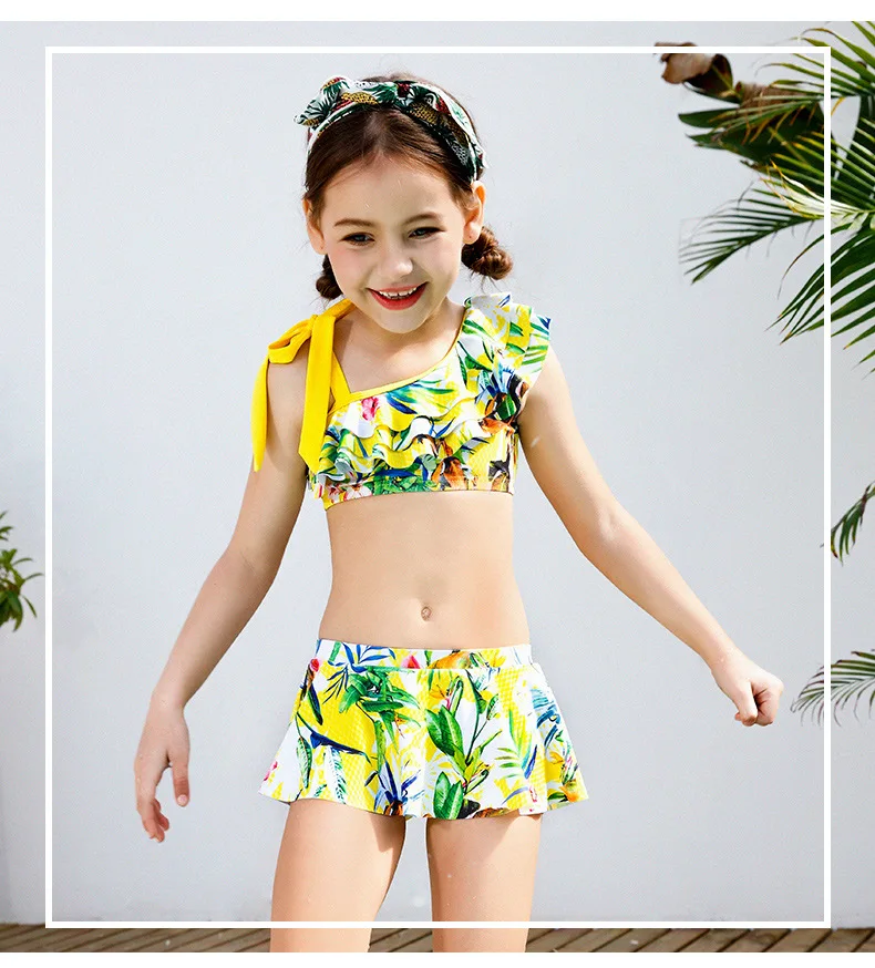trajes de baño de dos piezas para niñas bikini estampado de pliegues