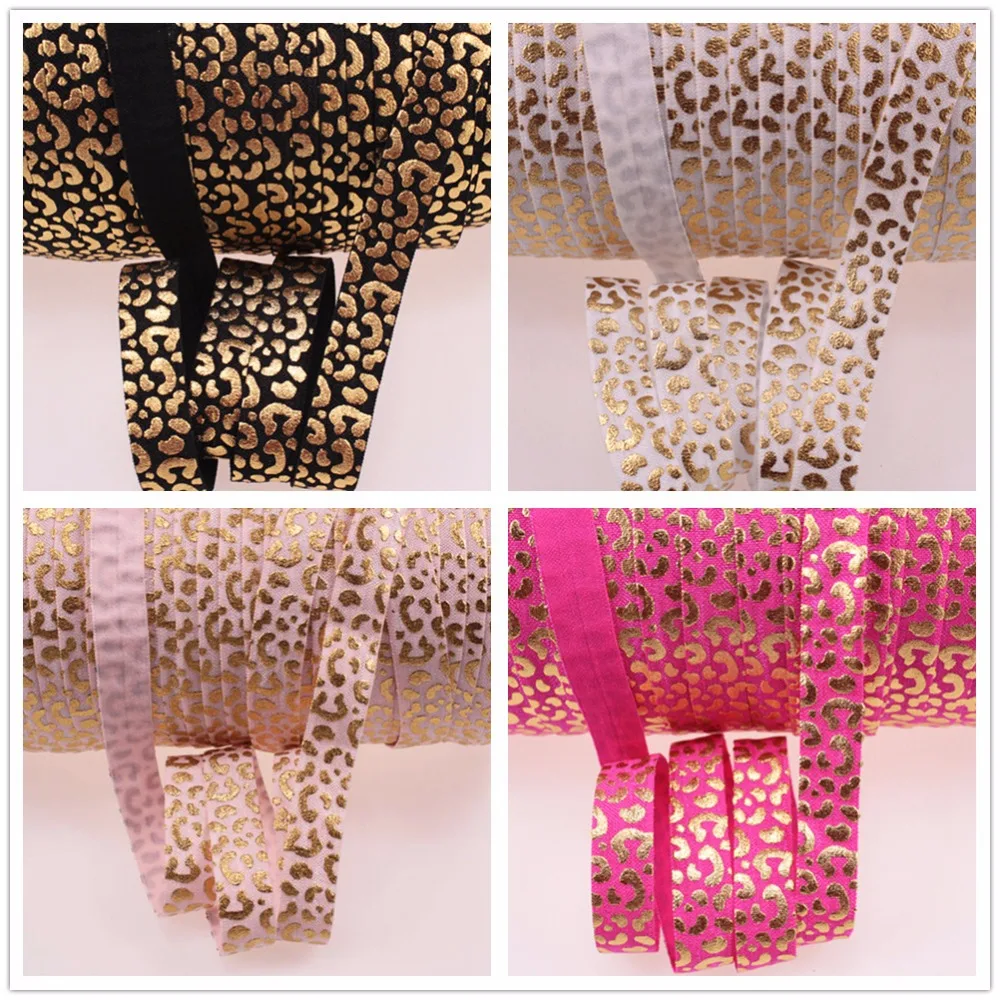 4 colors Gold foil leopard Printed foe elastic 5/8" fold over elastic 100 yards per lot for hair accessories
4 colors Gold foil leopard Printed foe elastic 5/8" fold over elastic 100 yards per lot for hair accessories