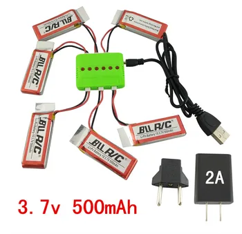

BLLRC helicopter lithium battery 6PCS 3.7V 500mah and 6-in-1 charger hubsan X4 H107 H107C/D SYMA X5C X5SW aircraft spare parts