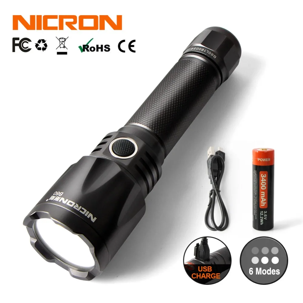 

NICRON 9W LED Flashlight Light Portable Waterproof IPX8 Super High Brightness 450LM LED USB Rechargeable Torch Lantern B60
