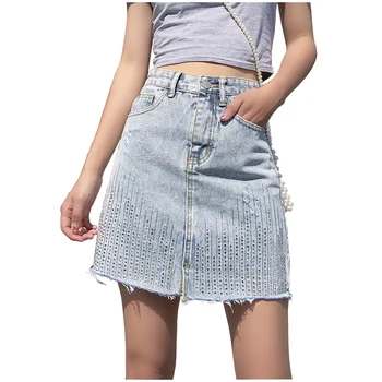 Jeans Skirt Women High Waist A-line Denim Skirt 2019 Fashion Sequined Summer Light Blue Casual Pockets Mini Skirt
Jeans Skirt Women High Waist A-line Denim Skirt 2019 Fashion Sequined Summer Light Blue Casual Pockets Mini Skirt