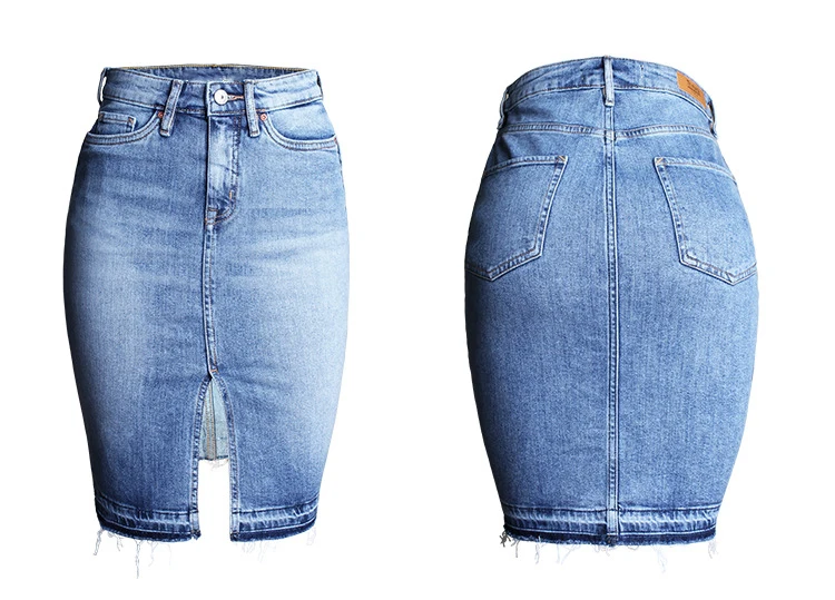 Tide section, raw hem, split skirt, washed white high waist denim skirt (8)