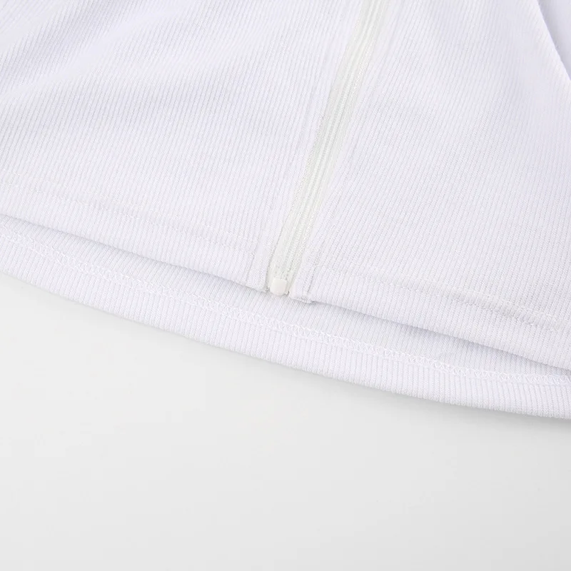 Fitshinling Zipper Turtlenecks T-Shirts For Women Tops Streetwear Solid Slim Sexy White Crop Top Long Sleeve Female T-Shirt New
