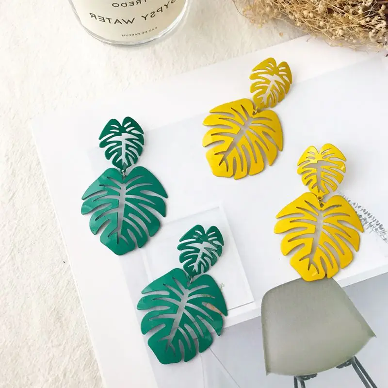 

Bohemia Large Banana Leaf Drop Earrings 6 Color Alloy Leaves Hollow Statement Dangle Earrings Fashion Jewelry Boucle D'oreille