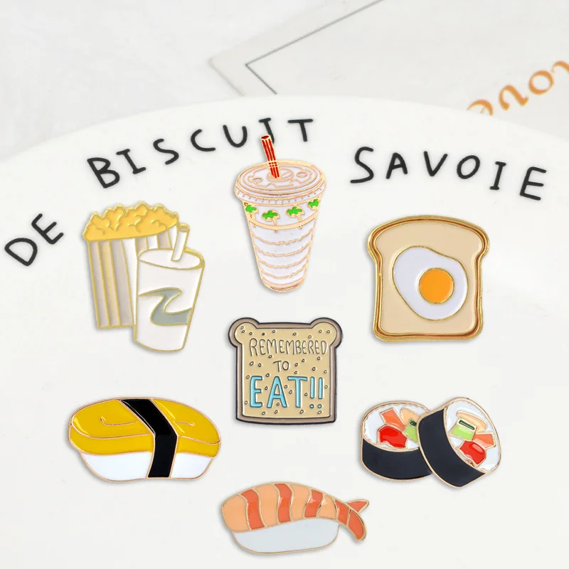 Sushi salmon bread Poached egg Denim Enamel pins Nutritious breakfast Badges Brooches Cute Gifts for Children Jewelry wholesale
Sushi salmon bread Poached egg Denim Enamel pins Nutritious breakfast Badges Brooches Cute Gifts for Children Jewelry wholesale