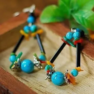Exotic Tibet's Style Triangle Earrings Blue Tur quoise Beads Colored Shell Black Ceramic Tube 925 Sterling Silver Ethnic Jewelry
Exotic Tibet's Style Triangle Earrings Blue Tur quoise Beads Colored Shell Black Ceramic Tube 925 Sterling Silver Ethnic Jewelry