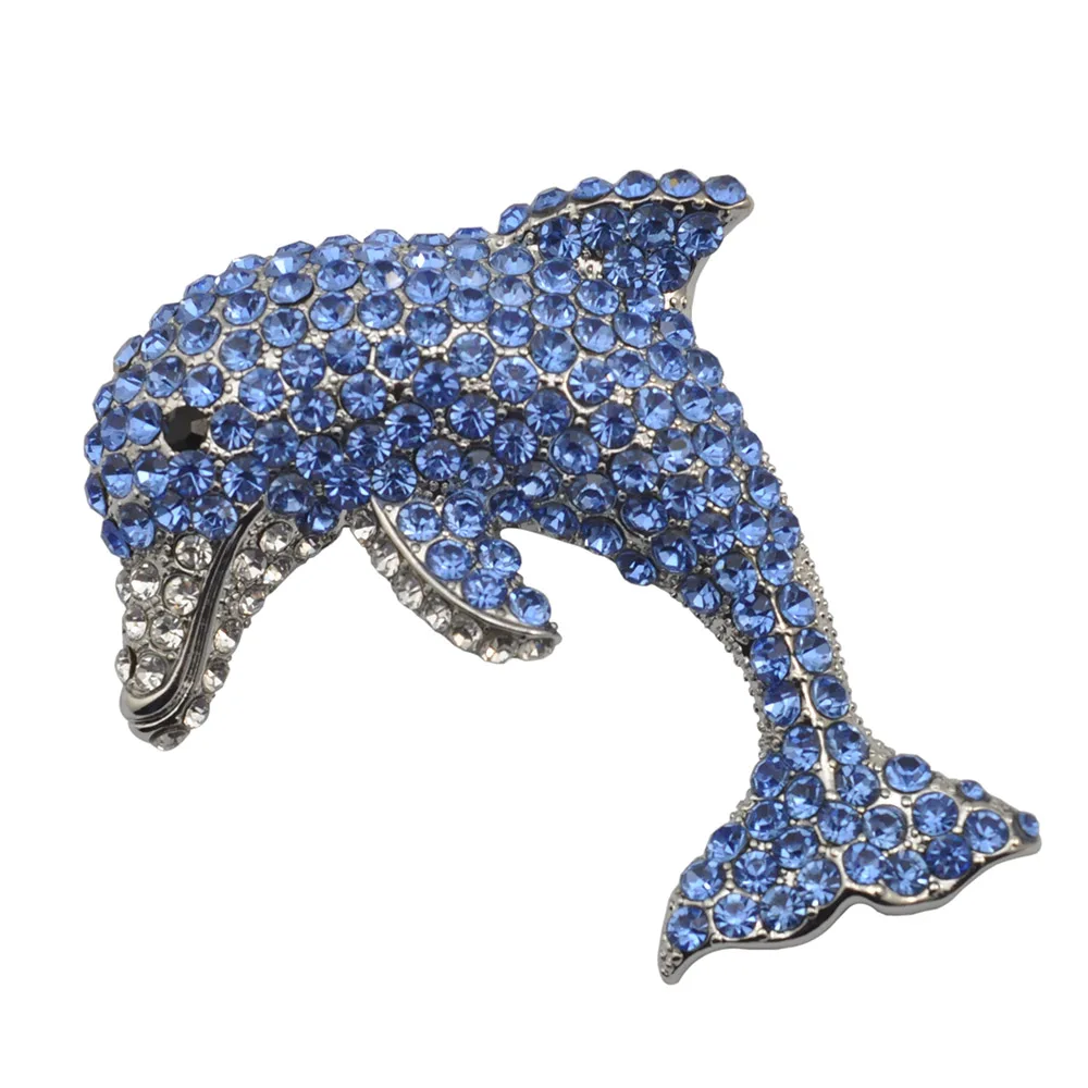 

The New Rhinestones Blue Crystal Stone Dolphin Brooch And Exaggerated Animal Corsage Scarf Hat Jewelry