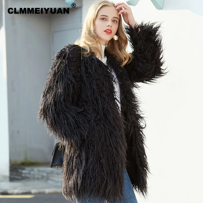 Elegant Fluffy Faux Mongolia Sheep Fur Coat 2018 Winter Fashion Women Long Sleeve Shaggy Outerwears Thicken Warm Overcoats Femme
Elegant Fluffy Faux Mongolia Sheep Fur Coat 2018 Winter Fashion Women Long Sleeve Shaggy Outerwears Thicken Warm Overcoats Femme