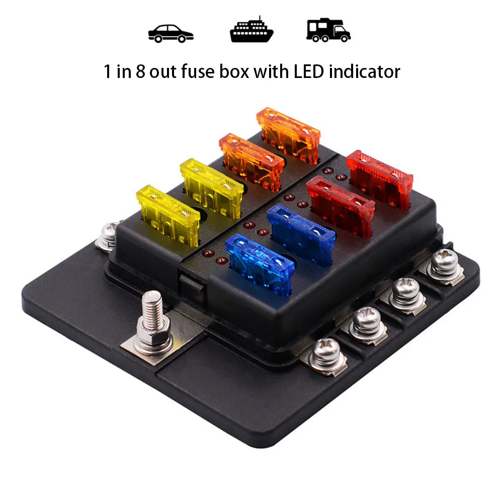 8 Way 32V Fuse Box Blade Block Fuse Holder Box Circuit with LED Warning Light Kit for Car Boat Marine Trike
8 Way 32V Fuse Box Blade Block Fuse Holder Box Circuit with LED Warning Light Kit for Car Boat Marine Trike