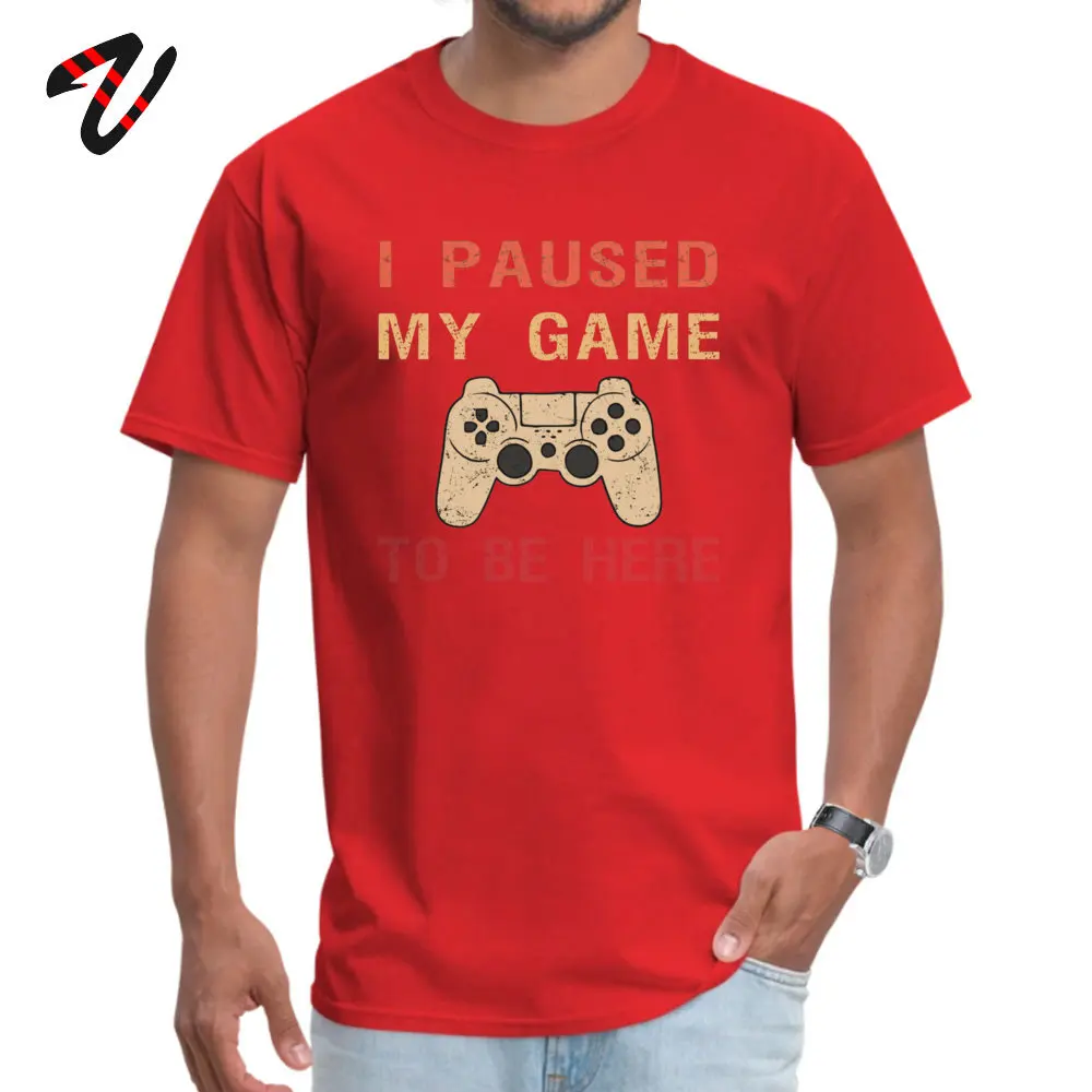 Casual 2019 Printing Tops Shirt Round Neck Summer Autumn Cotton Fabric Short Sleeve Top T-shirts for Men Crazy Tshirts I paused my game to be here funny Video gamers red