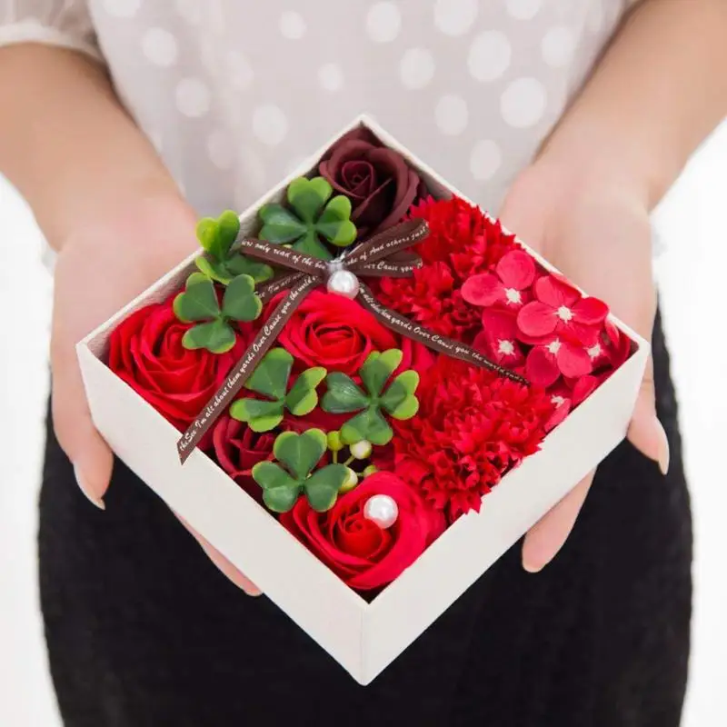 1 Box DIY Simulation Rose Handwork Soap Flower With Ribbon