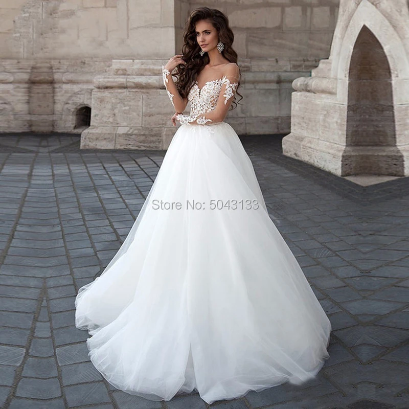 Elegant Tulle Ball Gowns Long Sleeves Wedding Dresses with Appliques 2019 Sexy Backless Floor Length Bridal Gown White Formal
Elegant Tulle Ball Gowns Long Sleeves Wedding Dresses with Appliques 2019 Sexy Backless Floor Length Bridal Gown White Formal