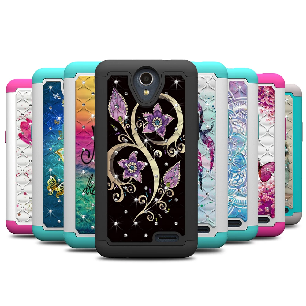 Case for ZTE N9136 Bling Diamond PC Silicone Hybrid Cover Prestige 2 Prelude Plus Maven 3 Overture | Мобильные телефоны и
