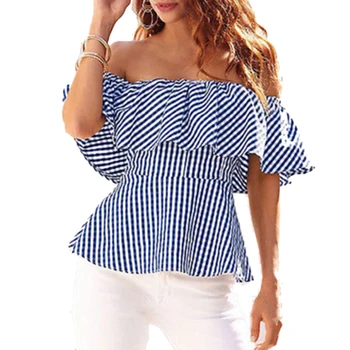 women sweet ruffles striped shirts off shoulder slash neck blouse summer cute casual tops blusas
women sweet ruffles striped shirts off shoulder slash neck blouse summer cute casual tops blusas