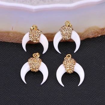 10PCS ZYZ185-8975 Charm Small size Natural White Shell Pendant Beads, Pave Golden Crystal Rhinestone Double Horn Charms Pendant
10PCS ZYZ185-8975 Charm Small size Natural White Shell Pendant Beads, Pave Golden Crystal Rhinestone Double Horn Charms Pendant