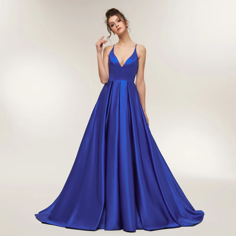 Ярко синие сексуальные платья для выпускного вечера 2020 длинное атласное